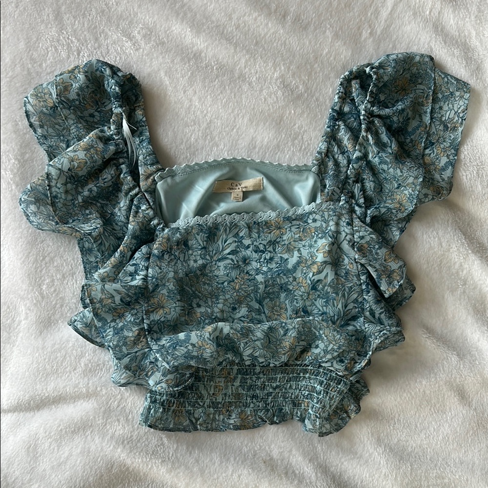 Floral Blue Ruffle Top